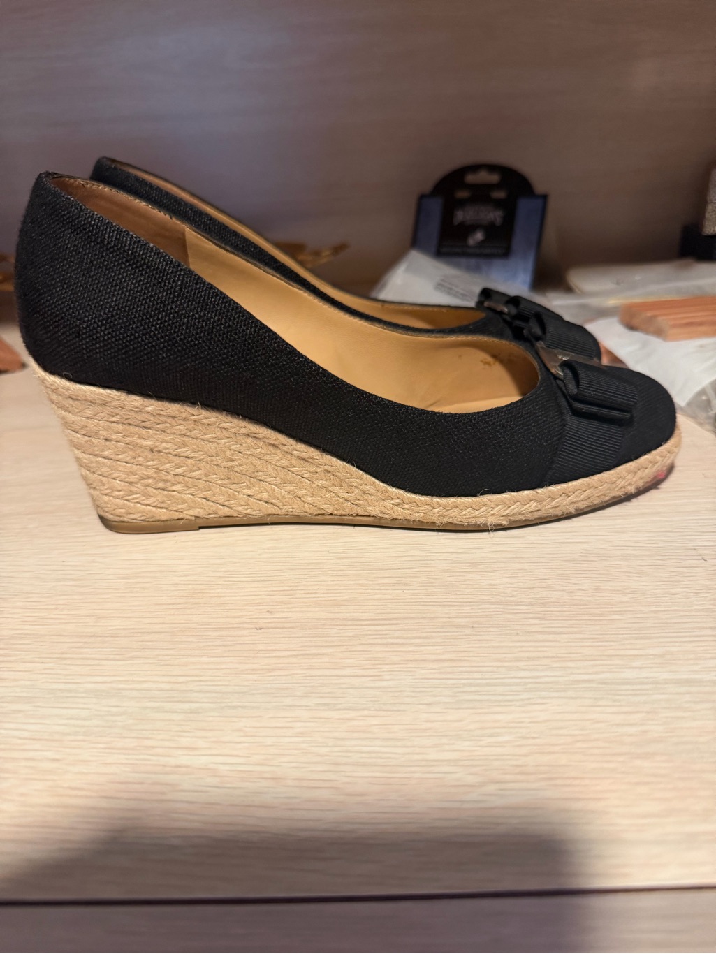 Wedge Espadrille Pumps With Bow Detail - Black